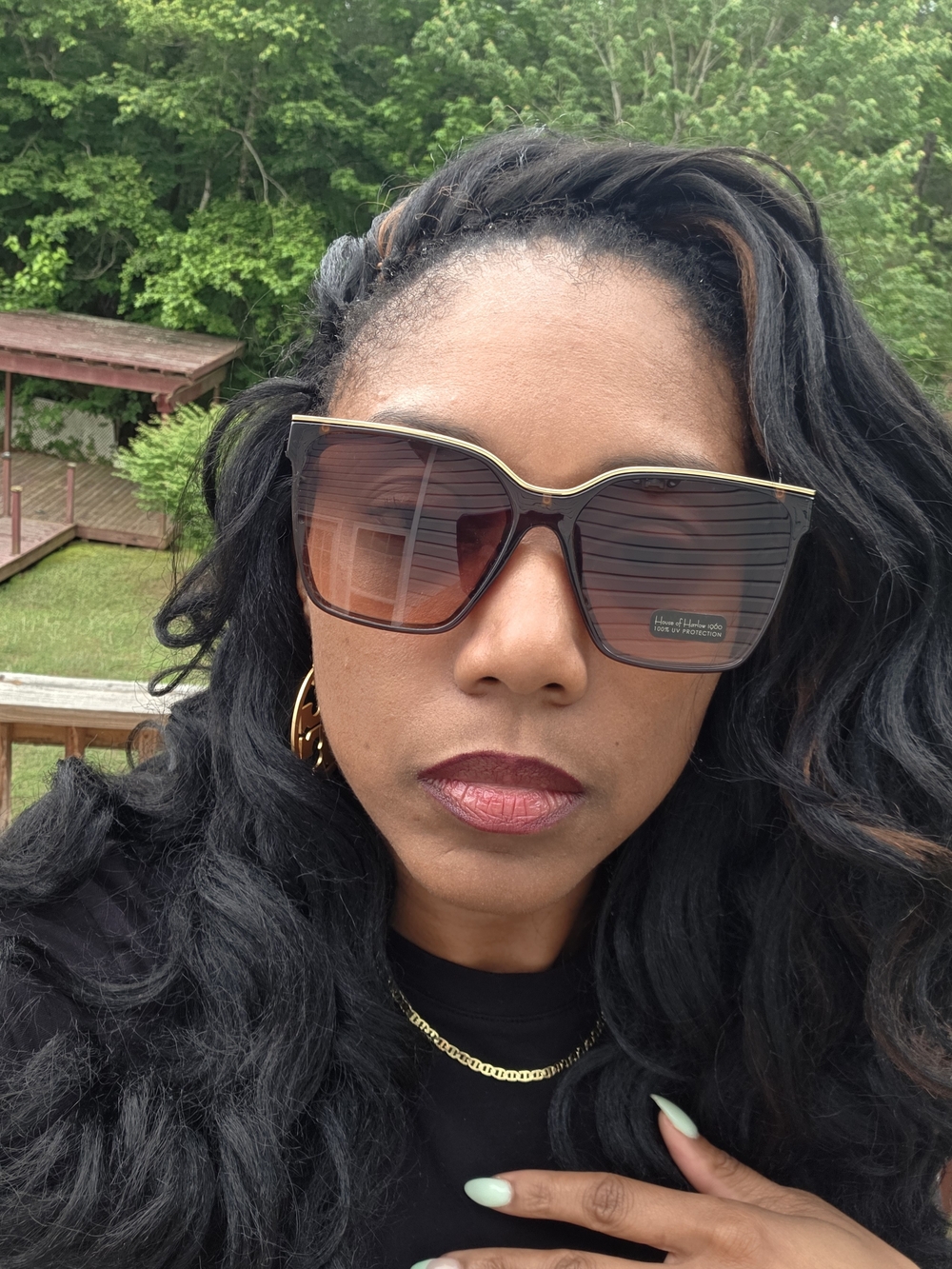 House of Harlow 1960 Oversized Black Frame with Brown Gradient Lenses Sunglasses